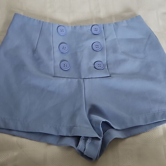 Women's Blue Buttoned Shorts - Picture 13 of 16